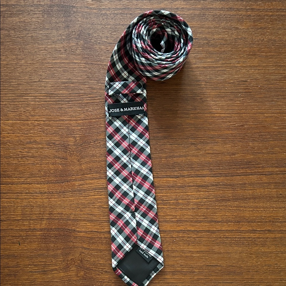 Men's Classic Plaid Tie - Black, Red, White